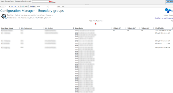 SCCM Boundary report