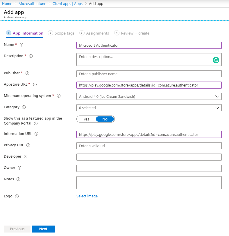 Intune Microsoft Authenticator app