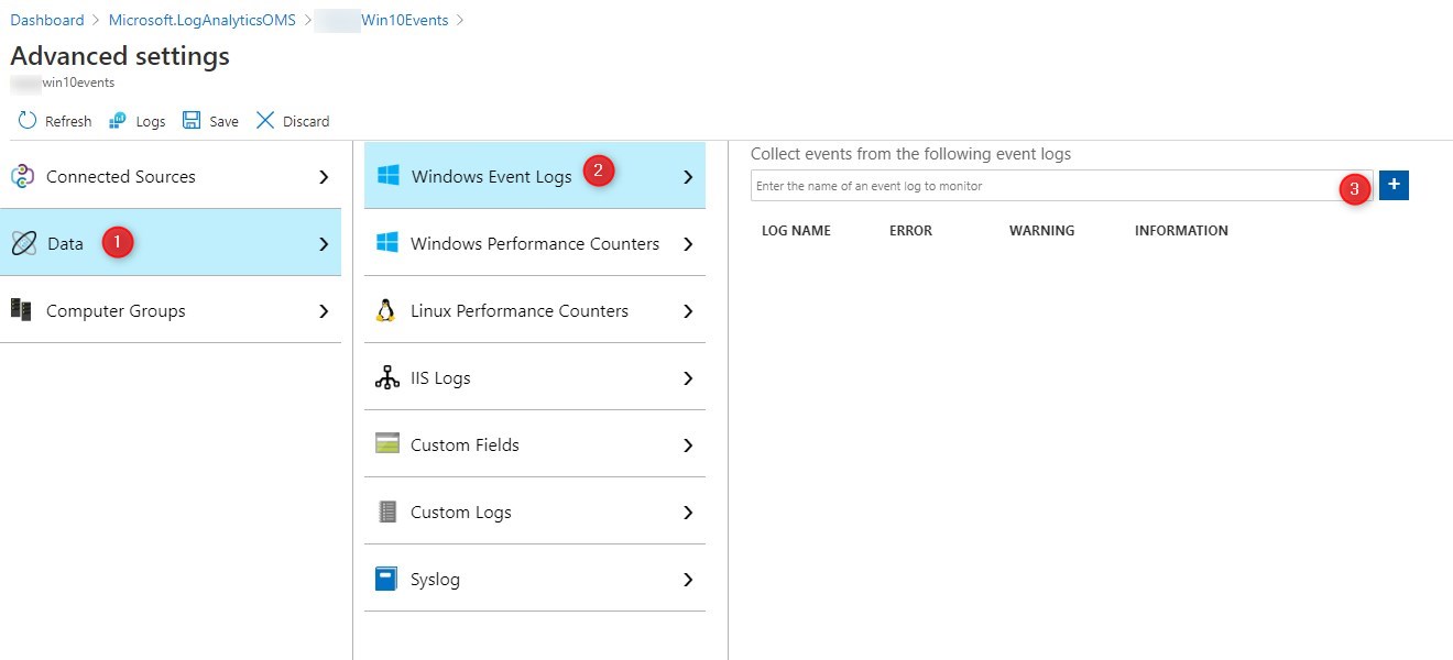 Windows 10 events Log Analytics