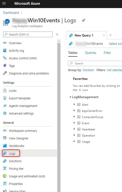 Windows 10 events viewer Log Analytics