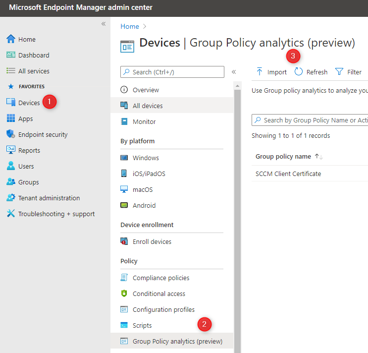 Endpoint Manager Group Policy Analytics