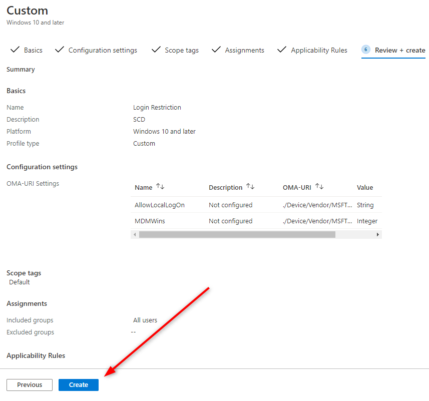 Intune Device Profile User Login Restriction