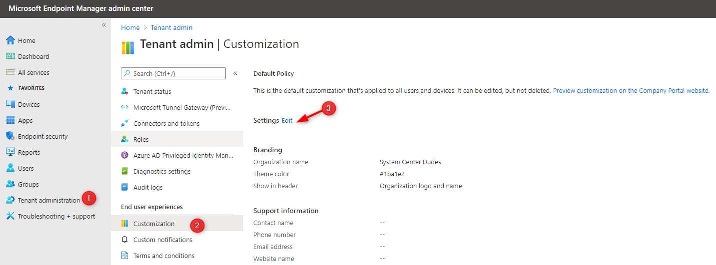 intune company portal customization