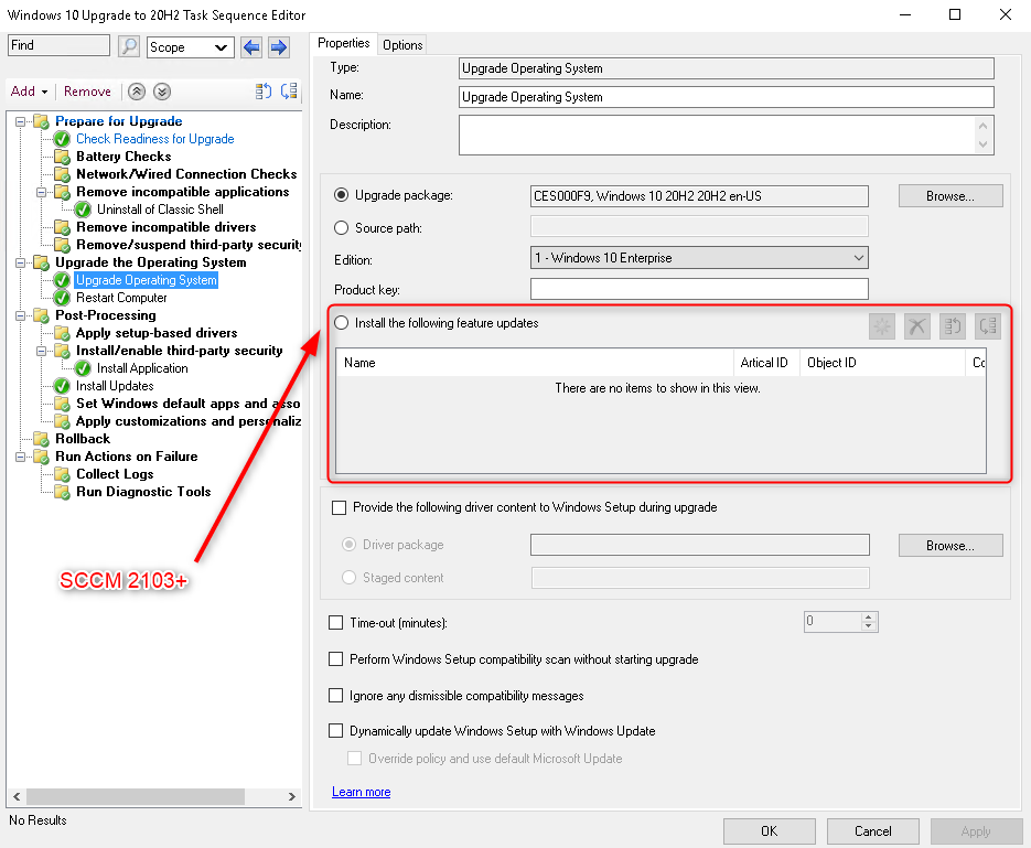 deploy windows 10 feature update using an sccm upgrade task sequence