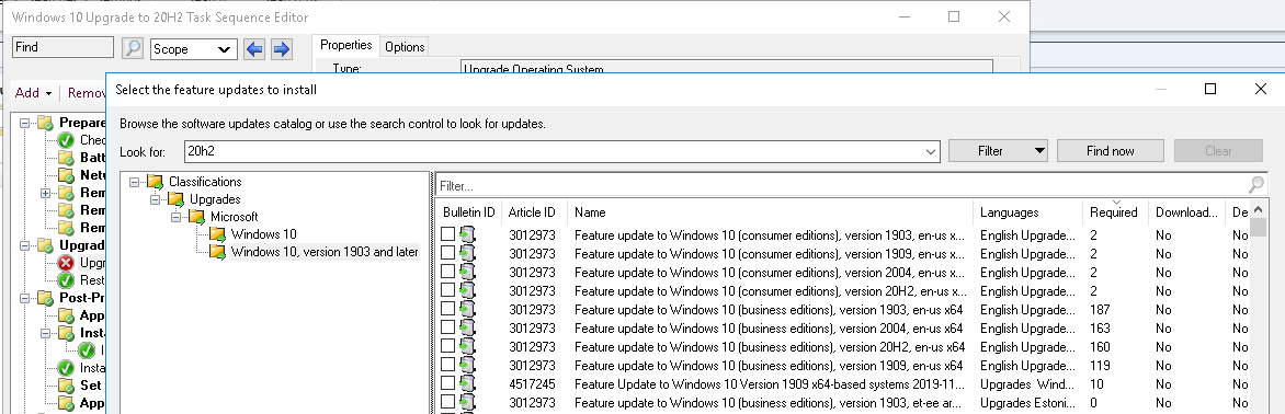 SCCM Feature Update Task Sequence