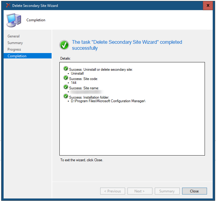 sccm secondary site uninstall