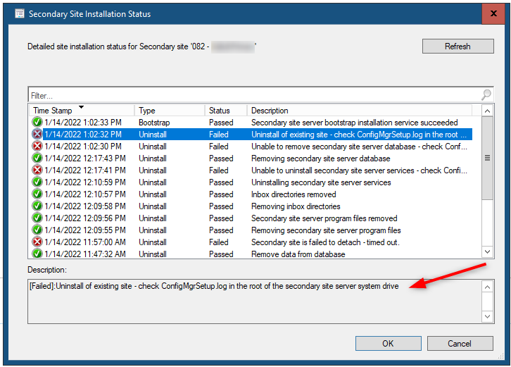 sccm secondary site uninstall