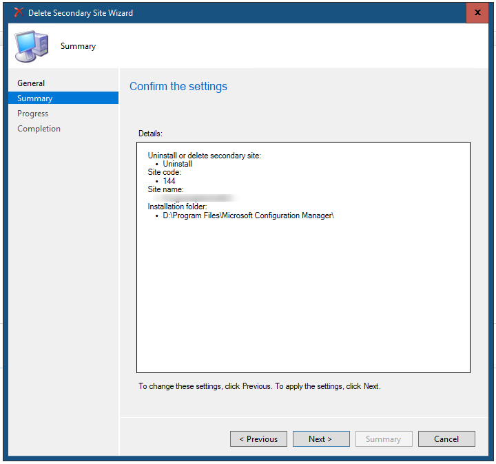 sccm secondary site uninstall