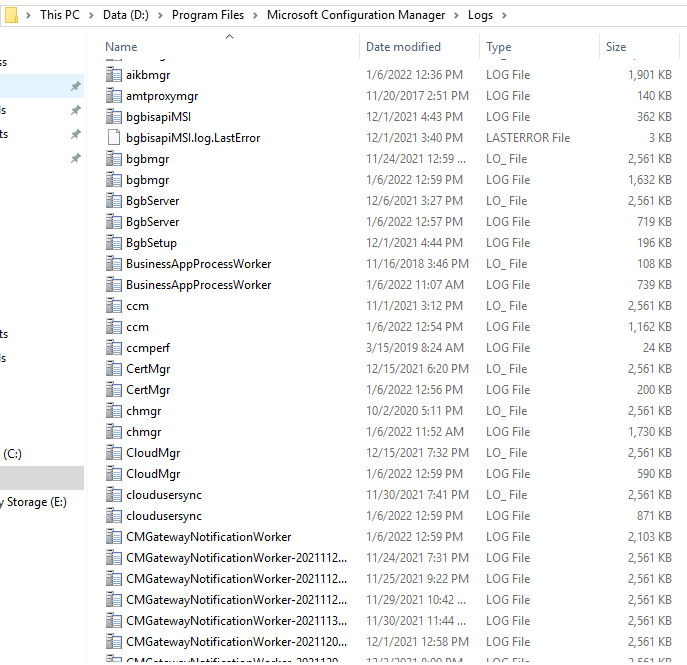 sccm server log files